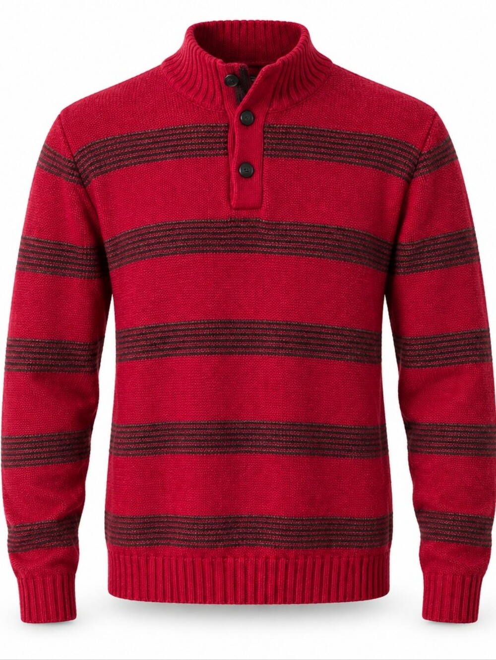 Chaps Red and Black Striped Chaps Red Striped Cotton Sweater. Medium